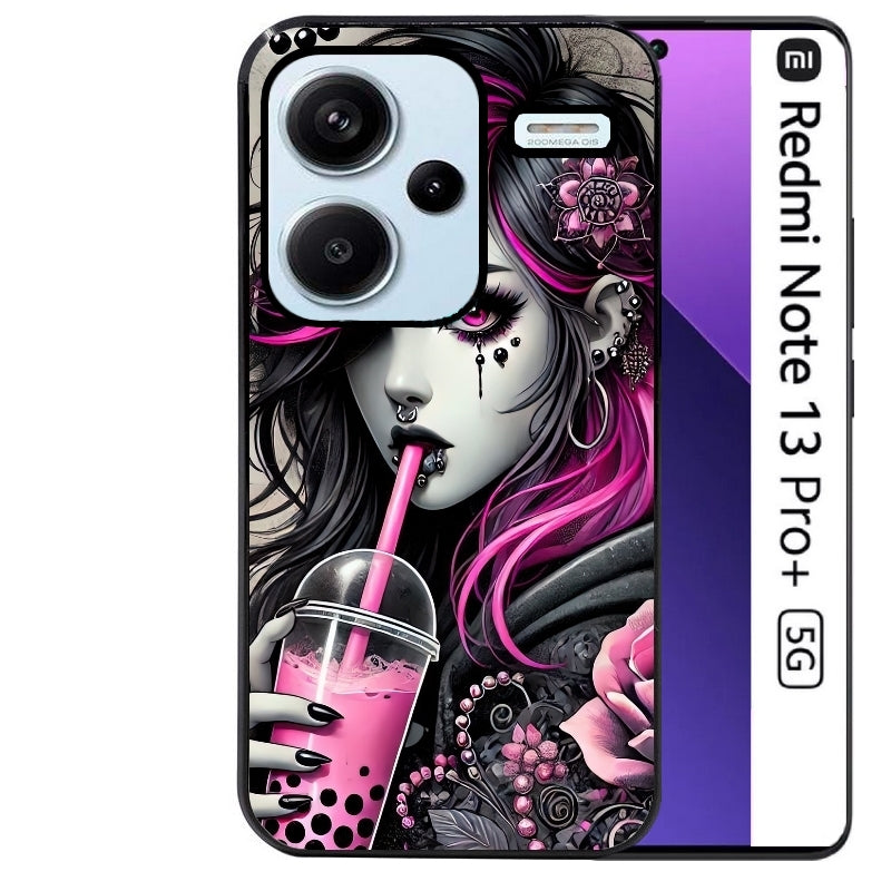 Coque noire taperso pour Redmi Note 13 PRO PLUS 5G avec motif anime et gothic boba protection antichoc personnalisée
