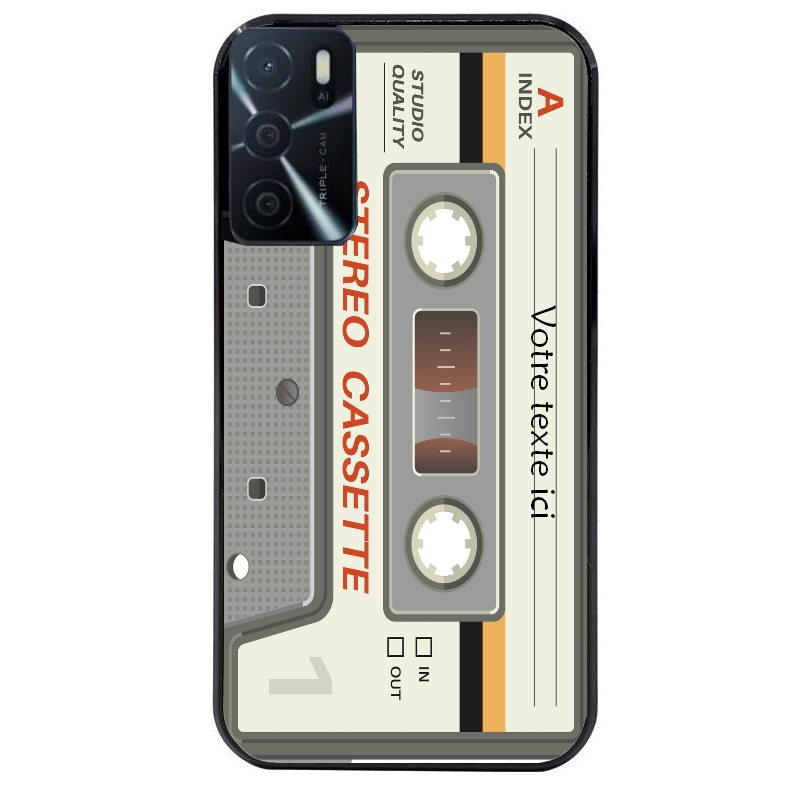 Coque noire taperso pour OPPO A16 et A16S avec motif cassette grise personnalisable protection antichoc personnalisée