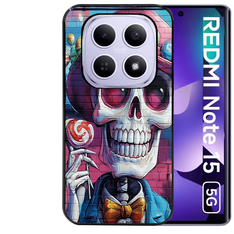 Coque noire taperso pour Redmi Note 15 et PRO PLUS 4G 5G avec motif tete de mort tag protection antichoc personnalisée