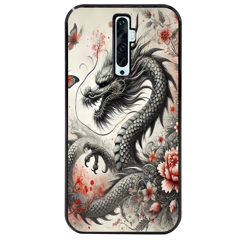 Coque noire taperso pour OPPO Reno 2 et 2Z avec motif dragon japan protection antichoc personnalisée