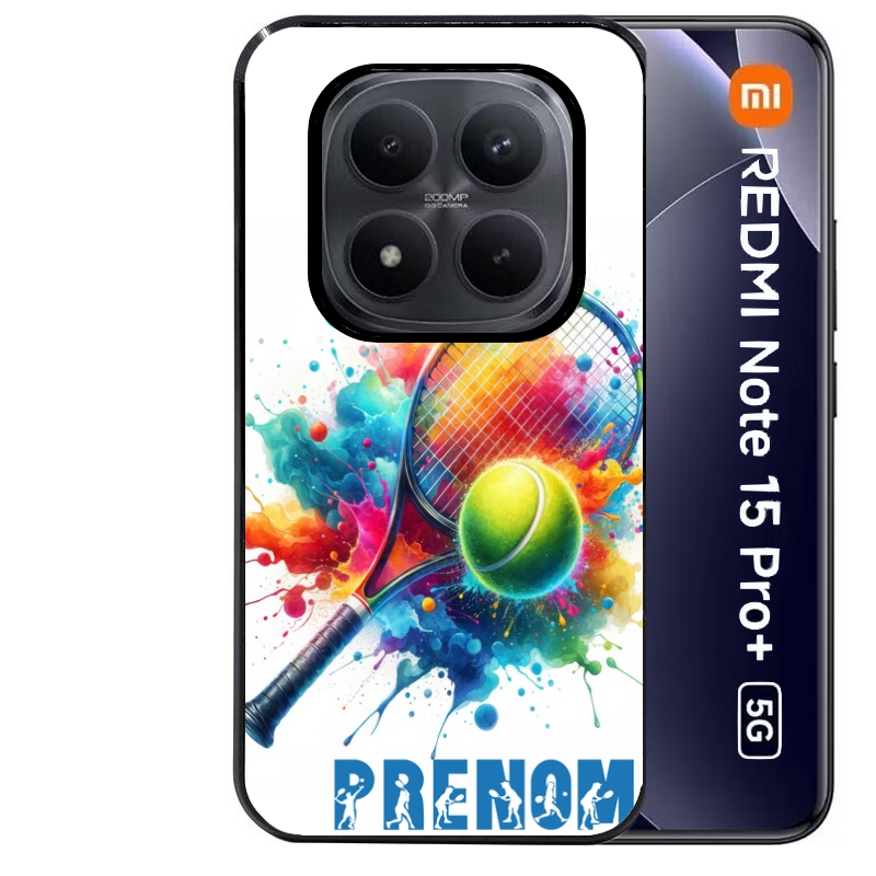 Coque noire taperso pour Redmi Note 15 et PRO PLUS 4G 5G avec motif tennis raquette personnalisee protection antichoc personnalisée