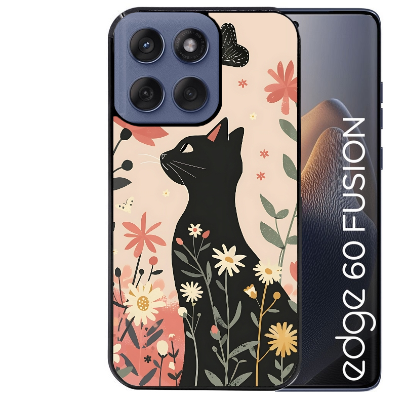 Coque noire taperso pour Moto Edge 60 et Neo Fusion Pro avec motif chat papillon 1 protection antichoc personnalisée
