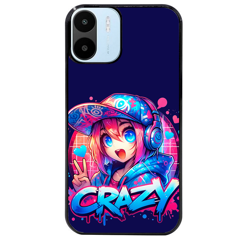 Coque noire taperso pour Redmi A1 et A2 avec motif anime crazy protection antichoc personnalisée