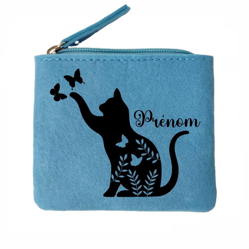 Porte monnaie personnalisé chat papillon en feutrine en feutrine