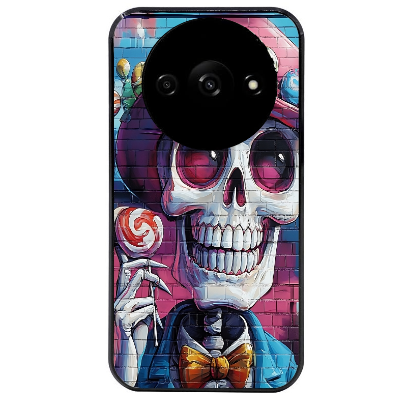 Coque noire taperso pour Redmi A3 avec motif tete de mort tag protection antichoc personnalisée