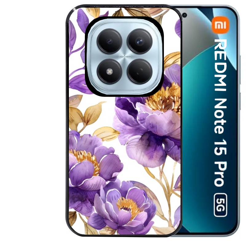 Coque noire taperso pour Redmi Note 15 et PRO PLUS 4G 5G avec motif fleur pivoine protection antichoc personnalisée