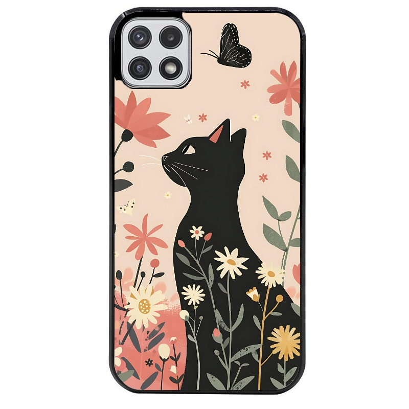 Coque noire taperso pour galaxy A22 A32 A52 A52S 4G 5G  avec motif chat papillon 1 protection antichoc personnalisée