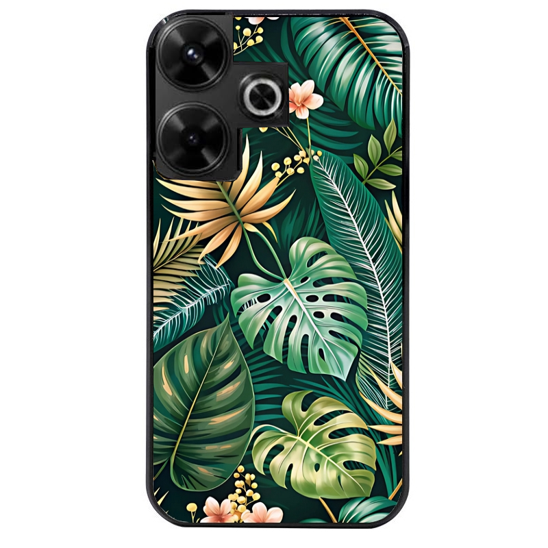 Coque noire taperso pour Redmi 13 4G avec motif jungle dore protection antichoc personnalisée