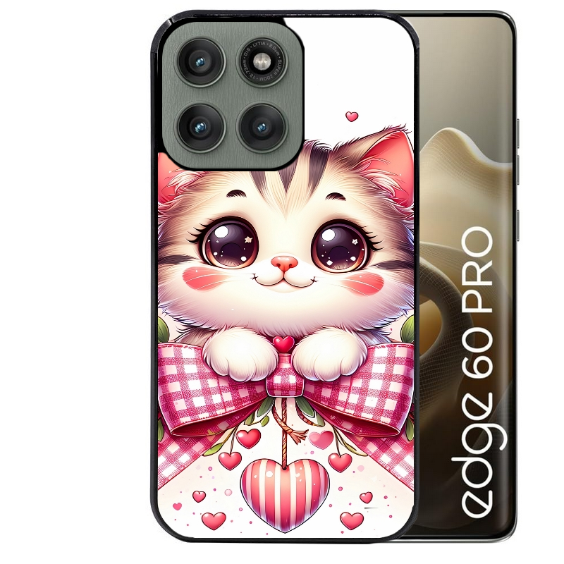 Coque noire taperso pour Moto Edge 60 et Neo Fusion Pro avec motif chat noeud et coeur protection antichoc personnalisée