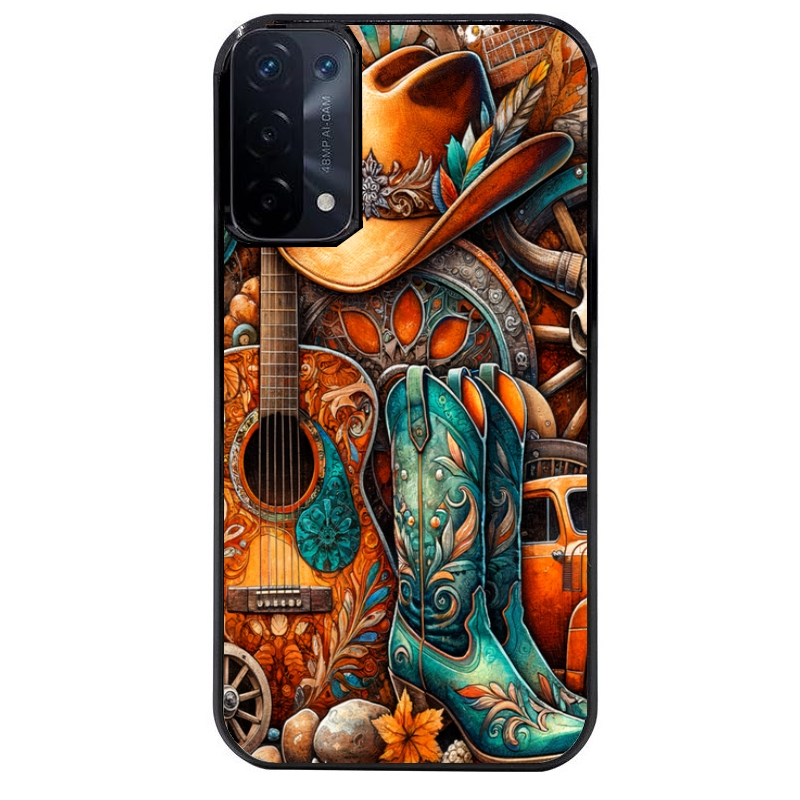 Coque noire taperso pour OPPO A54 et A74 5G avec motif cow boy et texas automne protection antichoc personnalisée