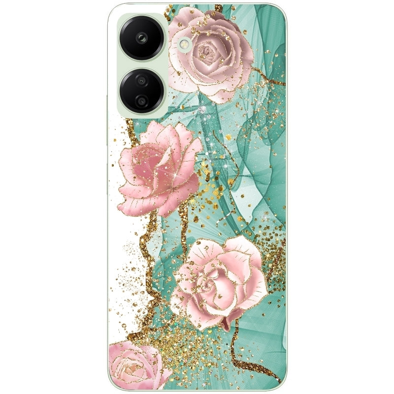Coque taperso pour POCO C65 4G avec motif marbre fleur turquoise protection antichoc personnalisée