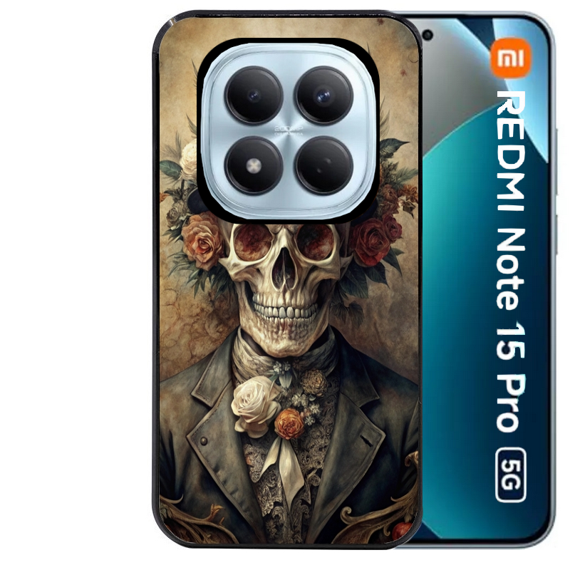 Coque noire taperso pour Redmi Note 15 et PRO PLUS 4G 5G avec motif tete de mort chapeau protection antichoc personnalisée