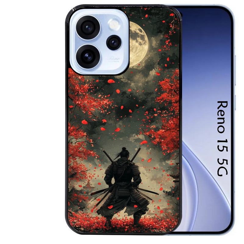 Coque noire taperso pour OPPO Reno 15 et F FS 5G avec motif samourai et katana protection antichoc personnalisée