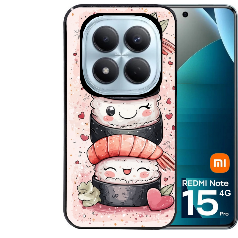 Coque noire taperso pour Redmi Note 15 et PRO PLUS 4G 5G avec motif sushi kawai anime protection antichoc personnalisée