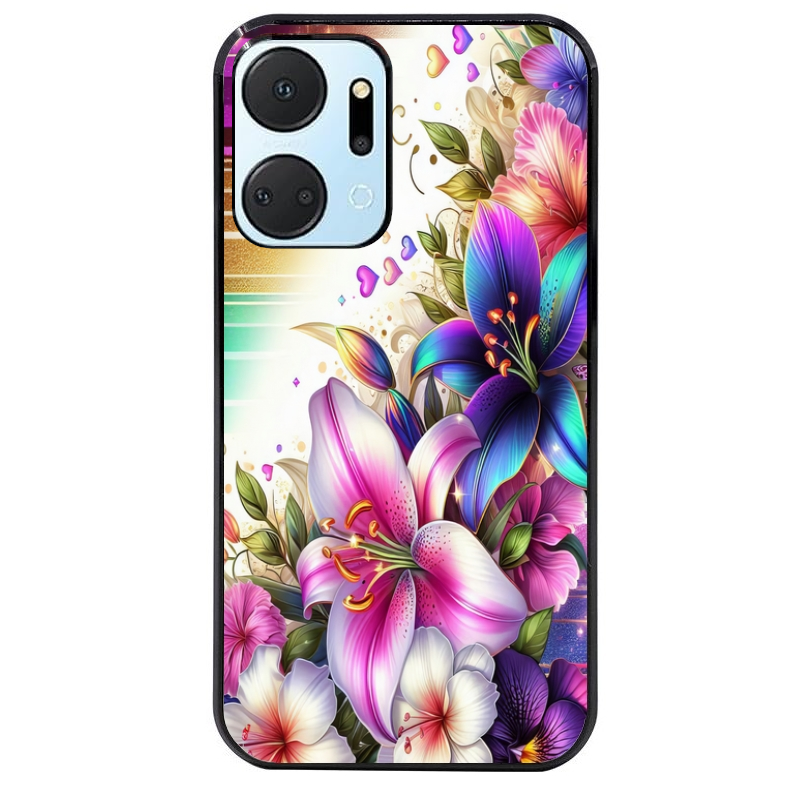 Coque noire taperso pour Honor X7A avec motif fleur fluo protection antichoc personnalisée