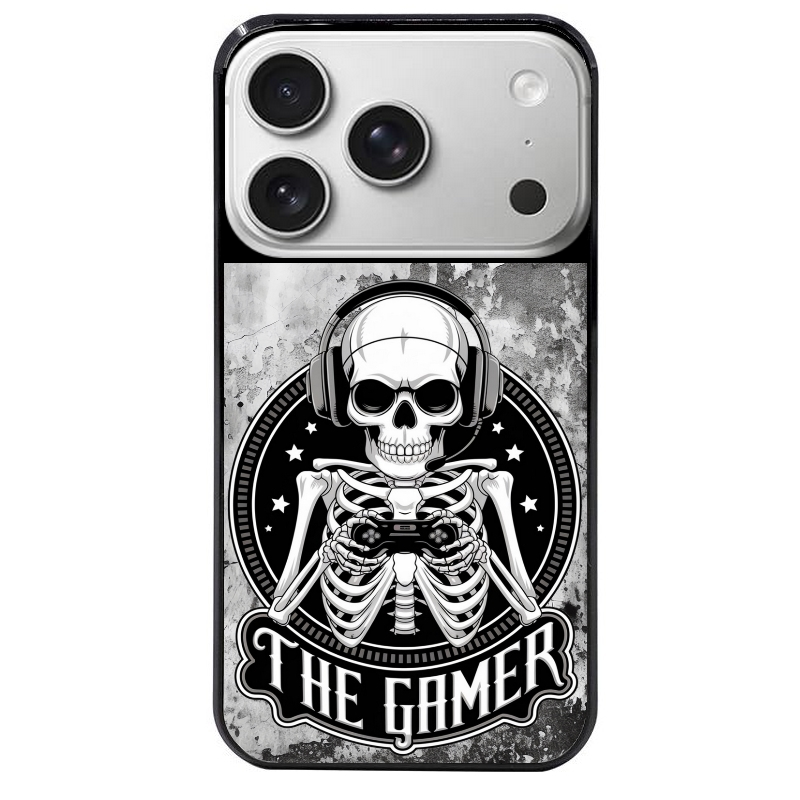 Coque noire taperso pour Iphone 17 17E AIR MAX PRO avec motif tete de mort gamer beton protection antichoc personnalisée