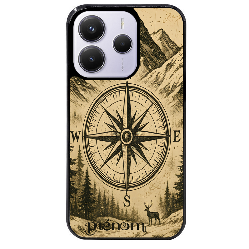 Coque noire taperso pour Redmi Note 14 et PRO PLUS 4G 5G avec motif voyage et boussole protection antichoc personnalisée
