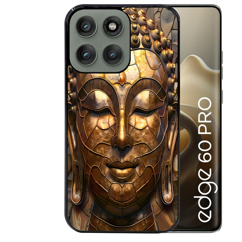 Coque noire taperso pour Moto Edge 60 et Neo Fusion Pro avec motif bouddha et mosaique protection antichoc personnalisée