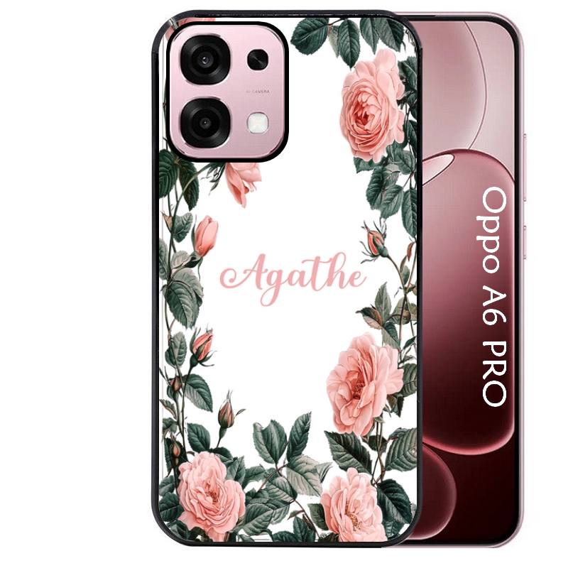 Coque noire taperso pour OPPO A6 PRO 4G et 5G avec motif cadre fleur pastel personnalisee protection antichoc personnalisée
