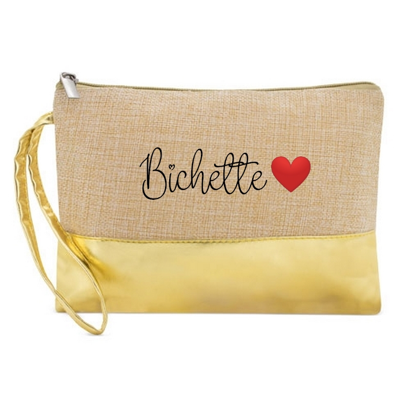 Pochette bichette coeur en jute et doré en jute et doré