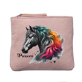 Porte monnaie personnalisé motif cheval color rose clair en feutrine en feutrine