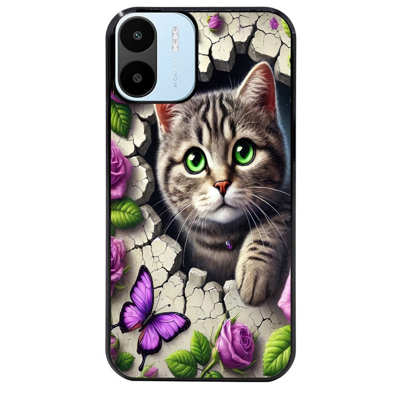 Coque noire taperso pour Redmi A1 et A2 avec motif chat papillon 3 protection antichoc personnalisée