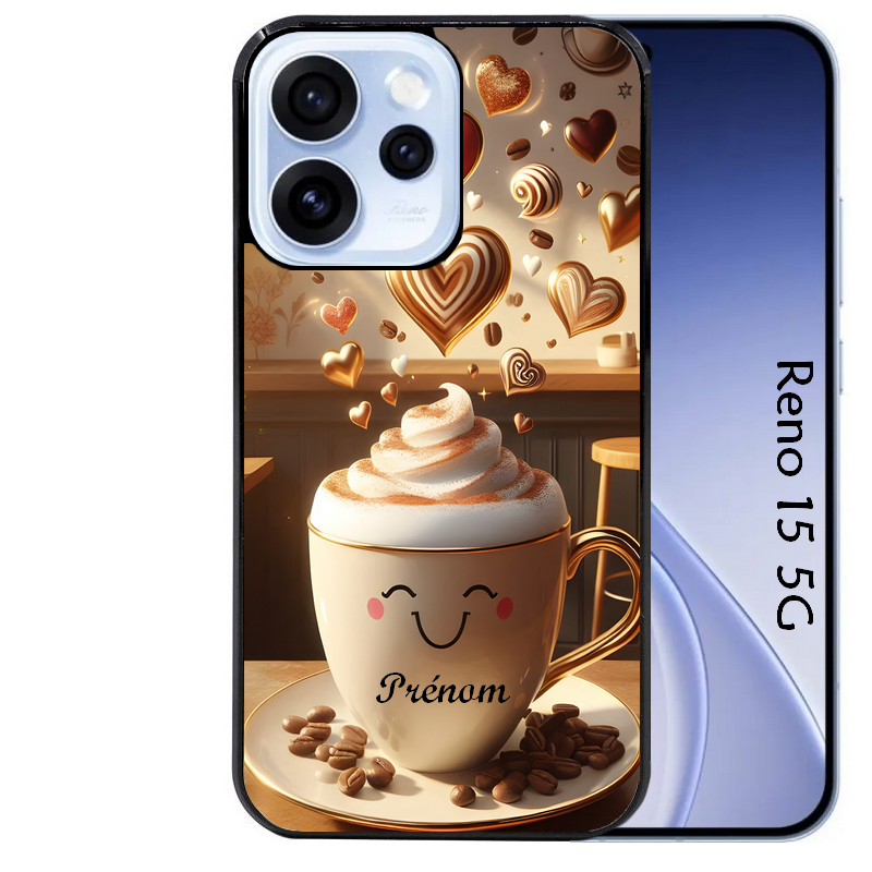 Coque noire taperso pour OPPO Reno 15 et F FS 5G avec motif cafe love morning personnalise protection antichoc personnalisée