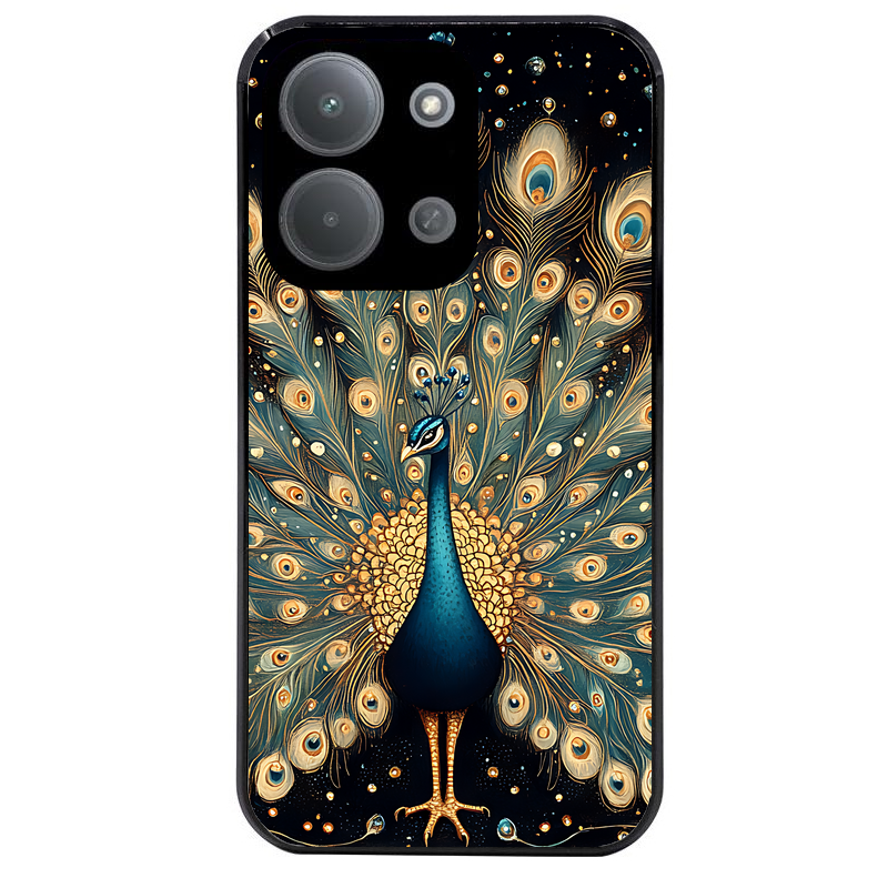 Coque noire taperso pour POCO C85 avec motif paon mandala protection antichoc personnalisée