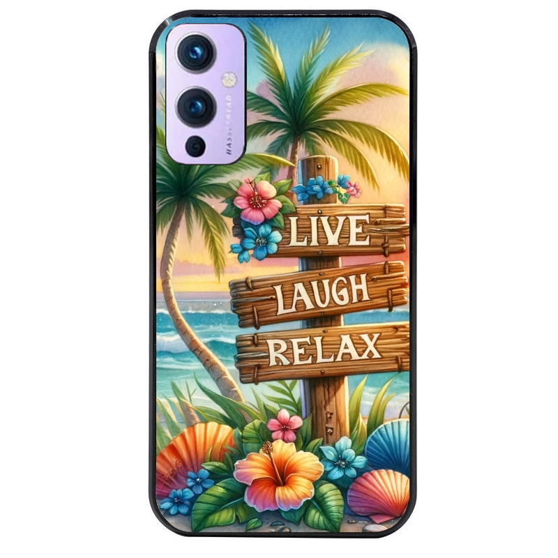 Coque noire taperso pour OnePlus 9 et 9 PRO avec motif tropical vacances protection antichoc personnalisée