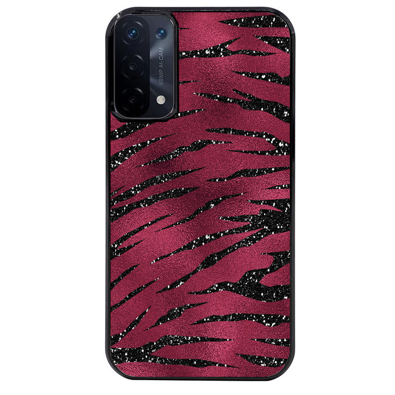 Coque noire taperso pour OPPO A54 et A74 5G avec motif zebre grenat protection antichoc personnalisée