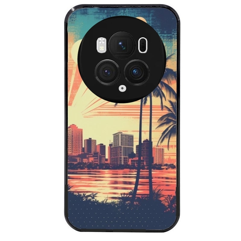 Coque noire taperso pour Magic 5 6 LITE et PRO avec motif hawaii retro protection antichoc personnalisée
