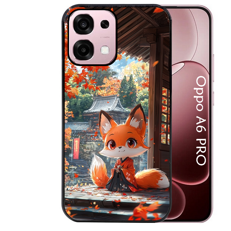 Coque noire taperso pour OPPO A6 PRO 4G et 5G avec motif renard et fox anime protection antichoc personnalisée
