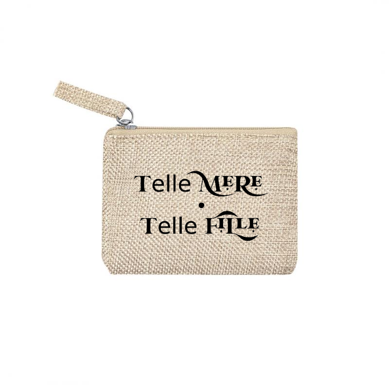 Pochette telle mère  telle fille en jute et doré en jute et doré