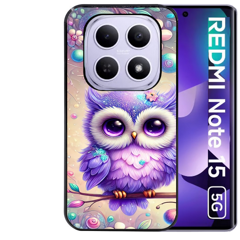 Coque noire taperso pour Redmi Note 15 et PRO PLUS 4G 5G avec motif chouette violette protection antichoc personnalisée