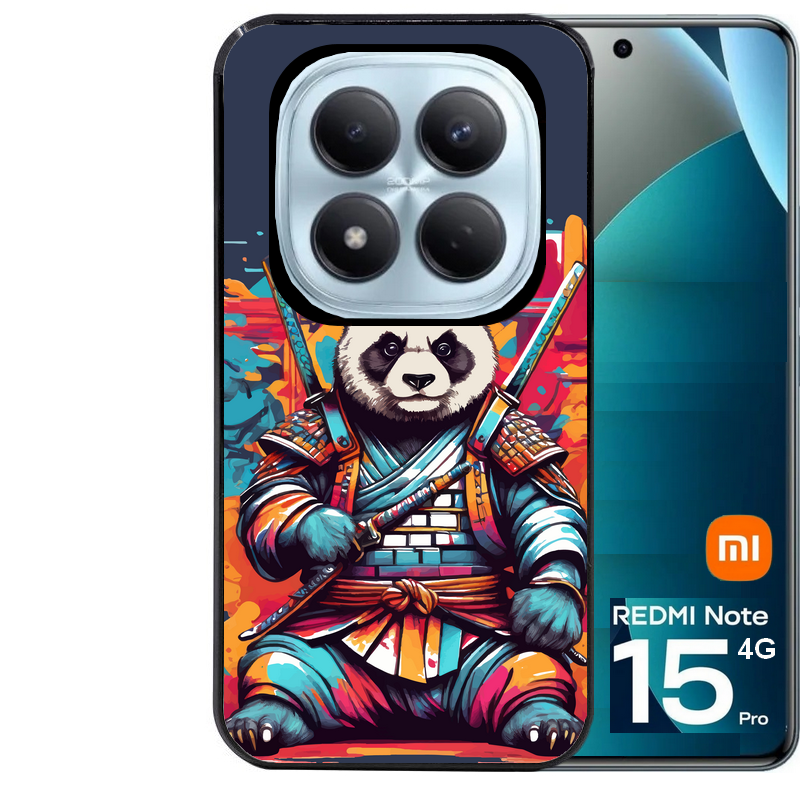 Coque noire taperso pour Redmi Note 15 et PRO PLUS 4G 5G avec motif panda katana personnalisee protection antichoc personnalisée