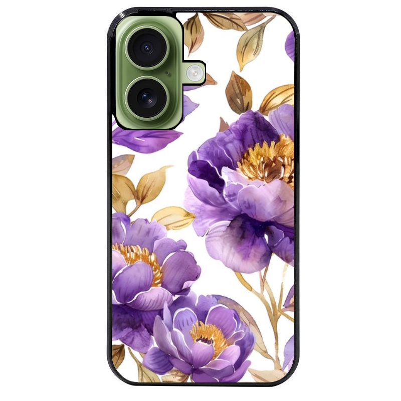 Coque noire taperso pour Iphone 16 16E PLUS MAX PRO avec motif fleur pivoine protection antichoc personnalisée