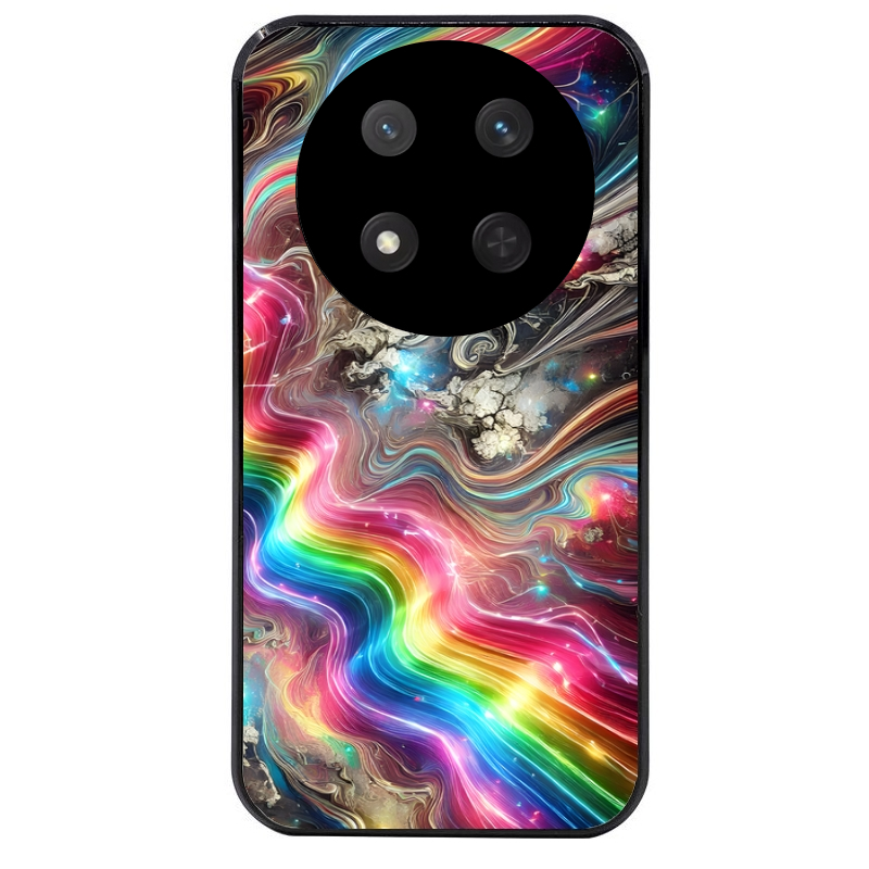 Coque noire taperso pour Magic 7 LITE et PRO avec motif marbre arc en ciel protection antichoc personnalisée