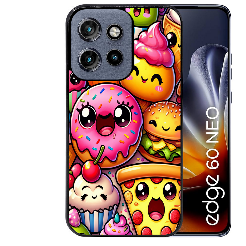 Coque noire taperso pour Moto Edge 60 et Neo Fusion Pro avec motif anime donut kawaii protection antichoc personnalisée