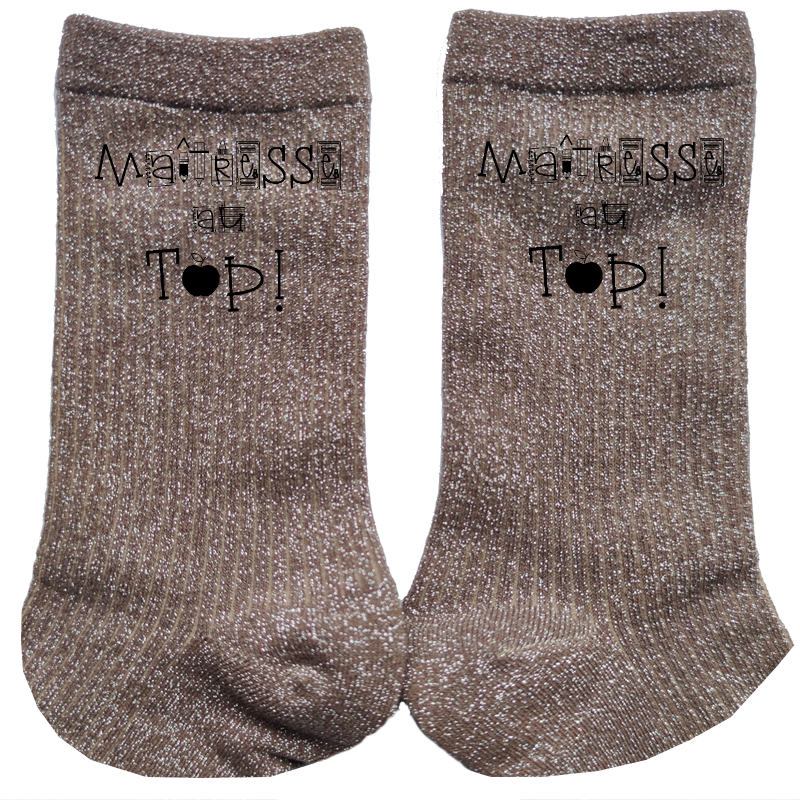 Chaussettes paillettes bronze motif maitresse au top