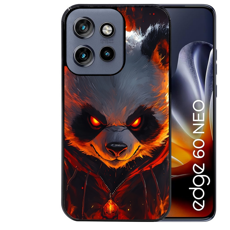 Coque noire taperso pour Moto Edge 60 et Neo Fusion Pro avec motif panda very angry protection antichoc personnalisée