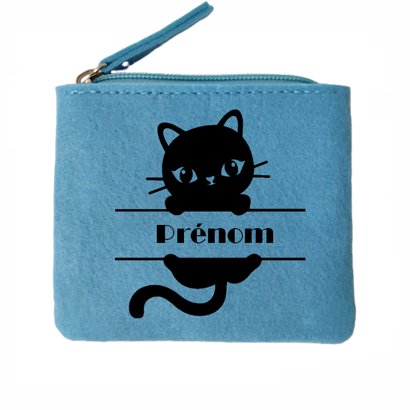 Porte monnaie personnalisé chat prenom en feutrine en feutrine