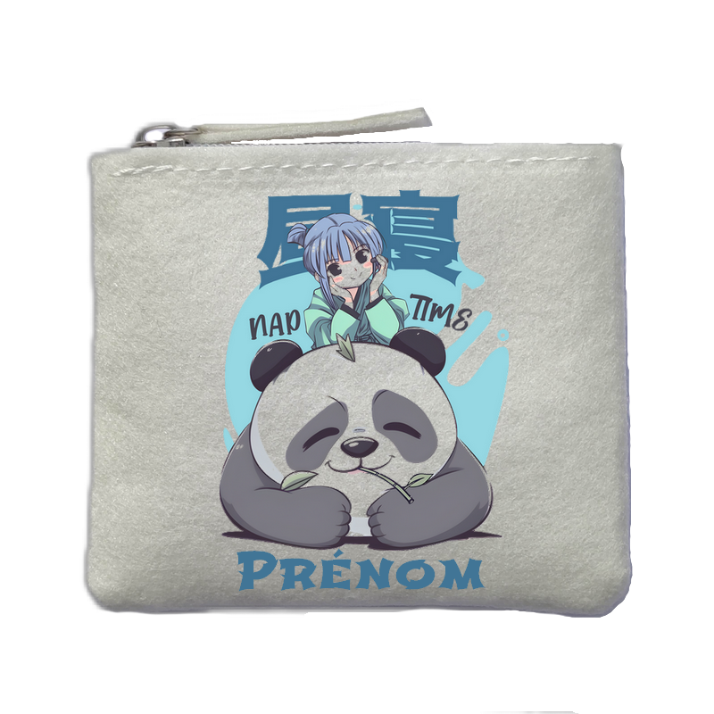 Porte monnaie personnalisé panda anime ivoire en feutrine en feutrine ivoire