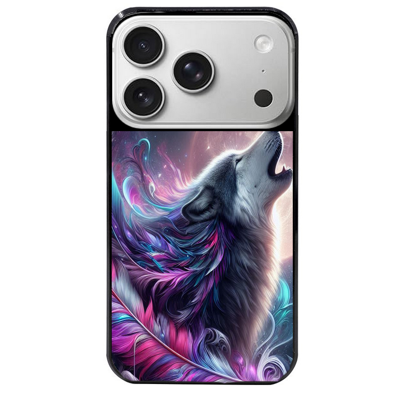 Coque noire taperso pour Iphone 17 17E AIR MAX PRO avec motif loup et plume protection antichoc personnalisée