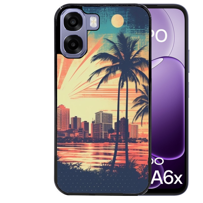 Coque noire taperso pour OPPO A6 A6X 4G et 5G avec motif hawaii retro protection antichoc personnalisée