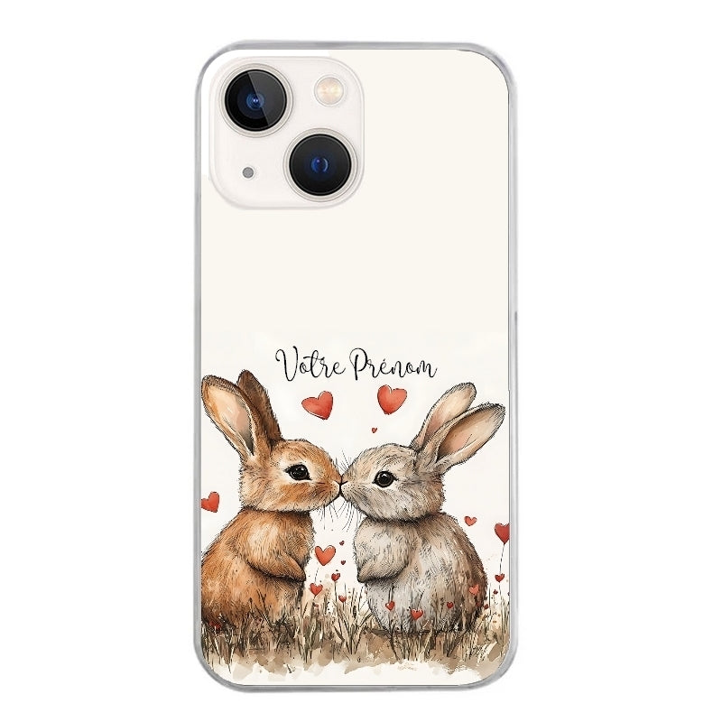 Coque taperso pour Iphone 14 et PRO PLUS PRO MAX avec motif lapin coeur avec prenom protection antichoc personnalisée