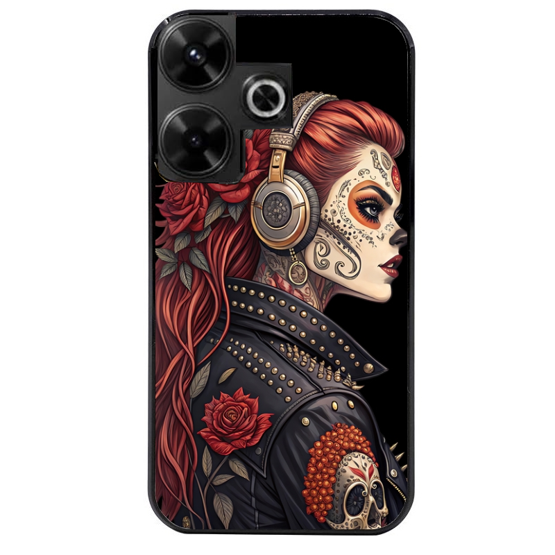Coque noire taperso pour POCO M6 4G avec motif tete de mort rock protection antichoc personnalisée