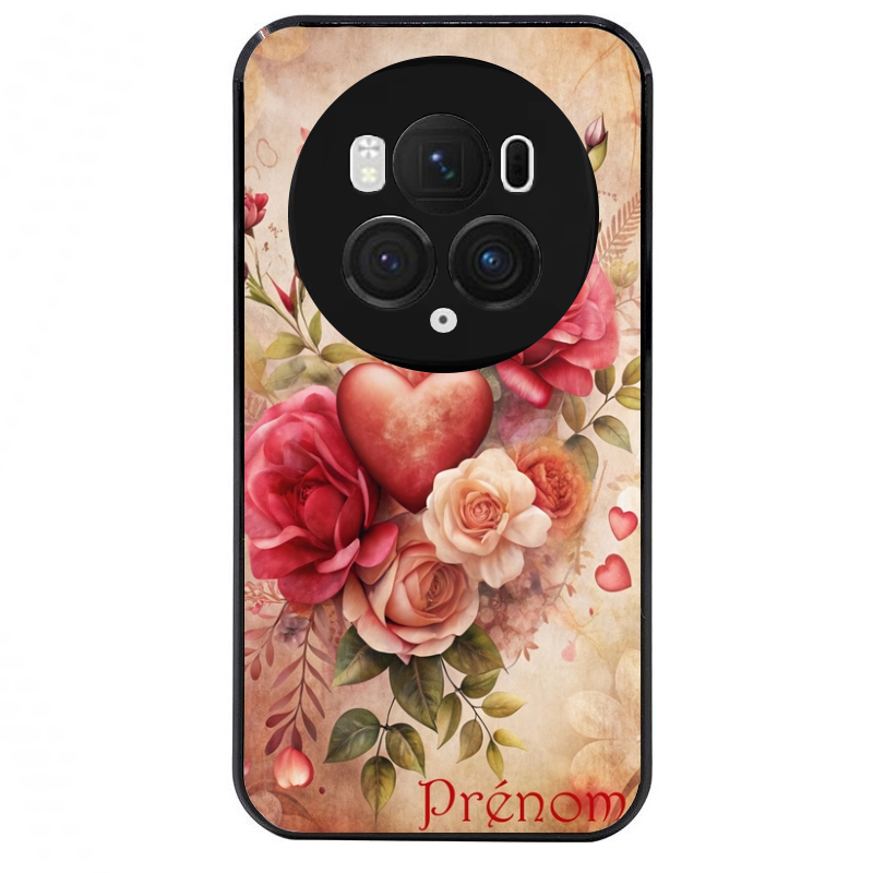 Coque noire taperso pour Magic 5 6 LITE et PRO avec motif coeur et fleur personnalisee protection antichoc personnalisée