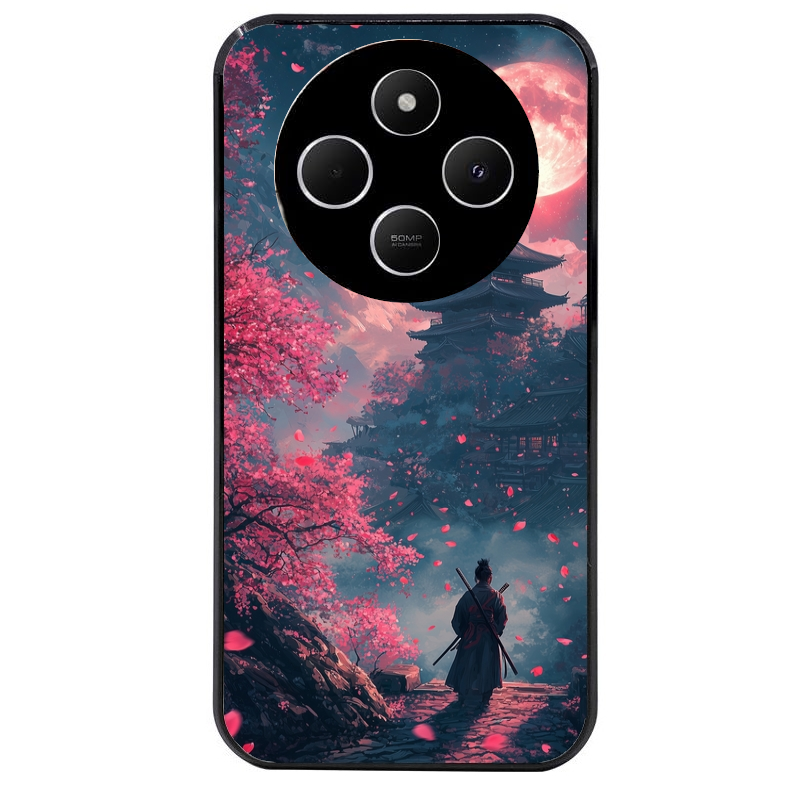Coque noire taperso pour POCO C75 avec motif samourai cerisier protection antichoc personnalisée