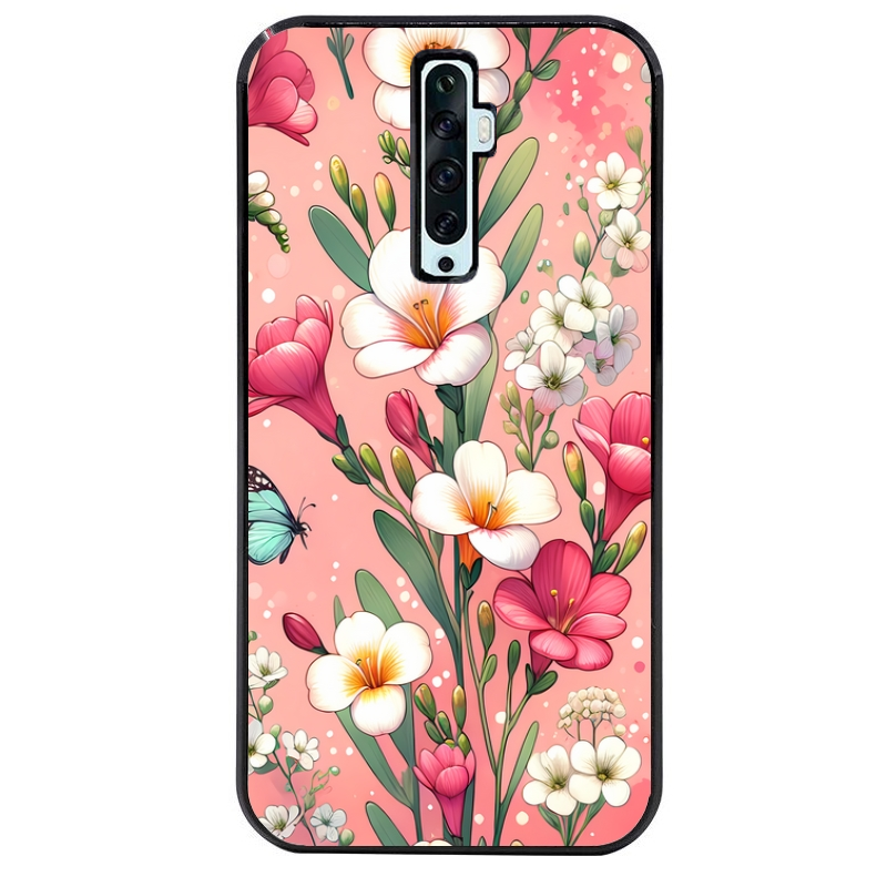 Coque noire taperso pour OPPO Reno 2 et 2Z avec motif fleur rose protection antichoc personnalisée