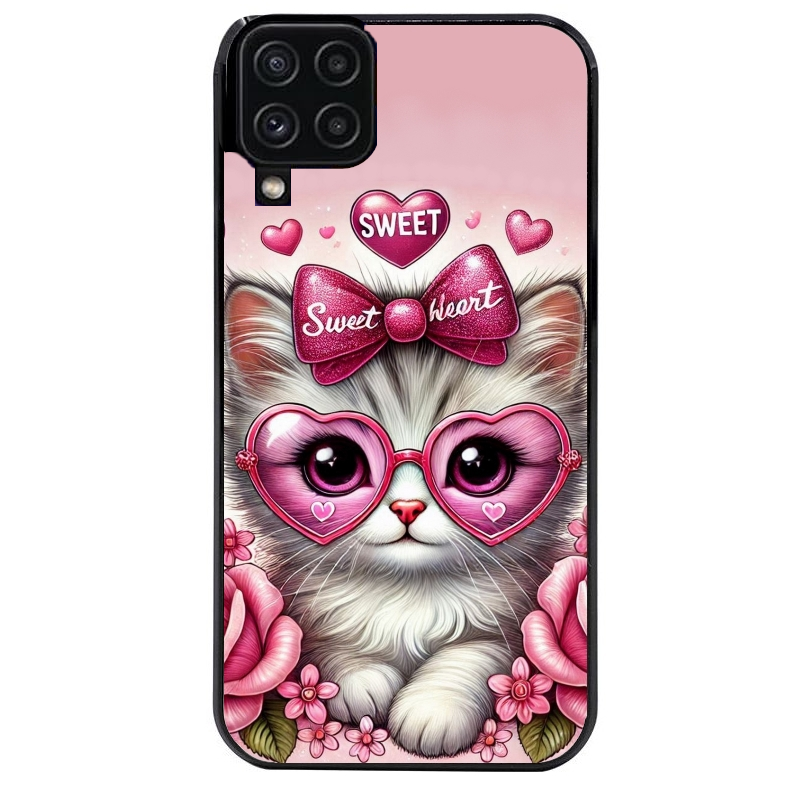 Coque noire taperso pour galaxy A22 A32 A52 A52S 4G 5G  avec motif chat lunettes protection antichoc personnalisée